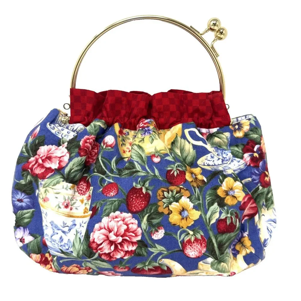 Handmade Brass Handle Bermuda Bag Extra Cover Reversible Florals Cottage Preppy